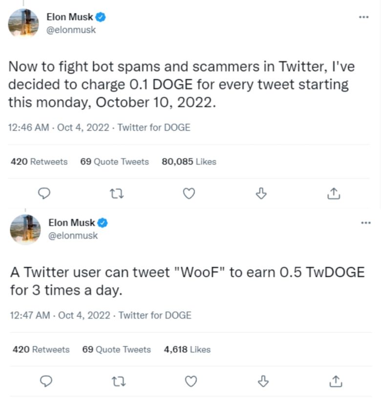 일론 머스크 테슬라 CEO는 지난 4일(현지시각) 트위터에 도지코인 결제를 도입하겠다는 트윗을 남겼다. 현재 해당 트윗은 삭제된 상황이다.