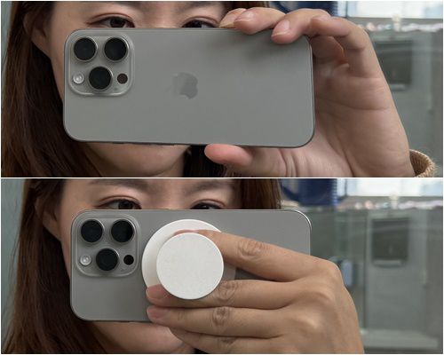 아이폰16프로의 카메라 컨트롤 버튼을 이용해 사진을 촬영할 때 비교 사진. 버튼을 이용하 사진을 촬영하면 손동작이 자유롭고 자연스럽다(위 사진).