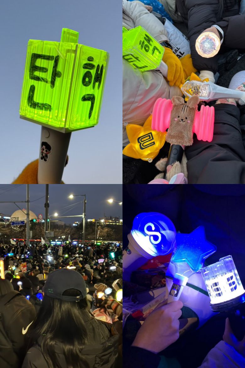 지난해 12월 7일 서울 여의도 국회 앞에서 열린 탄핵 촉구 집회에 시민들이 아이돌 응원봉을 들고 참석했다. (출처=독자 제공)