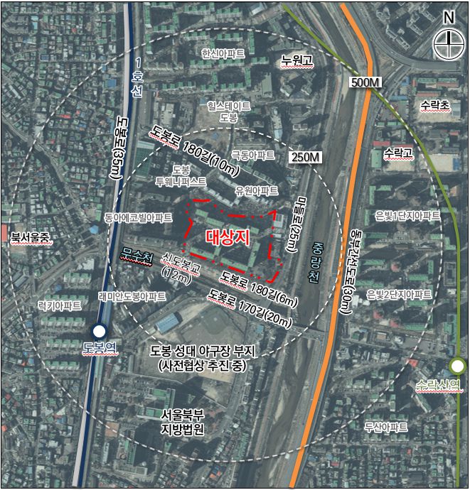 도봉구 도봉동 삼환아파트 재건축 위치도.