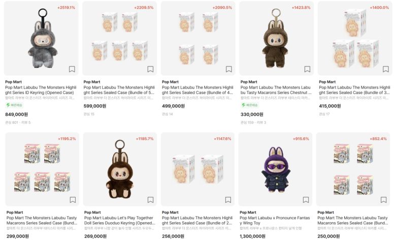 다양한 라부부 관련 제품들이 중고 거래 플랫폼에서 판매되고 있다. (출처=크림 사이트 캡처)