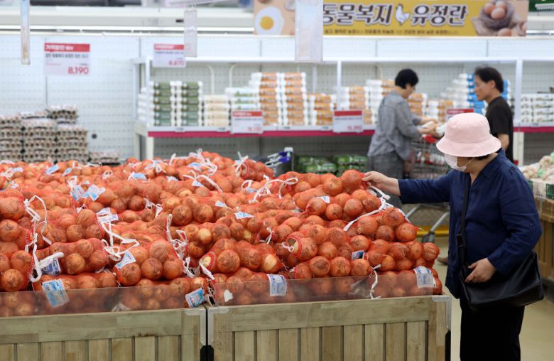 지난달 농산물과 석탄 등 에너지 가격이 하락하면서, 생산자물가가 1년 6개월 만에 가장 큰 폭으로 내렸다. 20일 한국은행에 따르면 5월 생산자물가지수는 2020년을 100으로 봤을 때, 직전 달보다 0.4% 낮은 119.66으로 집계됐다. 4월에 이어 두 달 연속 하락했으며 지난 2023년 11월 이후 가장 큰 내림폭이다. 직전 달과 비교해보면, 참외가 53%, 양파가 42% 가격이 떨어져 농림수산품이 4.4% 낮아졌고, 공산품 가운데서는 석탄·석유제품이 4.2% 하락해 생산자물가를 끌어내렸다. 이날 서울의 한 대형마트에서 시민들이 장을 보고 있다. 신태현 기자 holjjak@