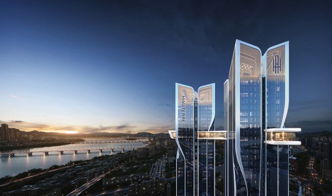 포스코이앤씨가 제안한 용산 정비창전면 제1구역 조감도.