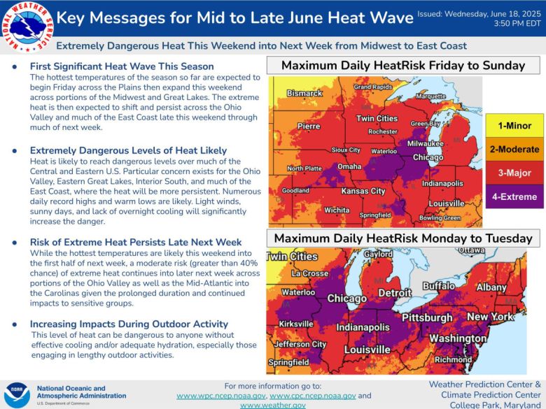 미 기상청(NWS)이 발표한 '극한 더위' 경계 메시지. (사진제공=NWS/연합뉴스)