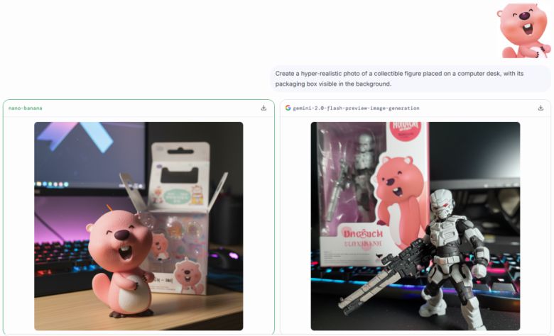 '잔망 루피' 이미지를 나노 바나나(왼쪽), 제미나이 모델을 통해 피규어 스타일로 생성했다.