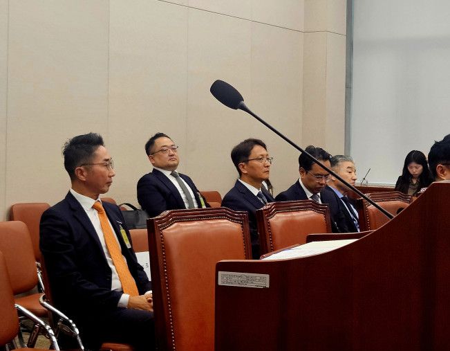 14일 서울 여의도 국회 산업통상자원중소벤처기업위원회에서 열린 중소벤처기업부 등 국정감사에 증인으로 출석한 이주철 W컨셉 대표(왼)와 박대준 쿠팡 대표, 김범석 우아한형제들 대표가 차례대로 앉아있다.