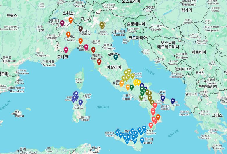 이탈리아에서 1유로 주택 프로젝트에 참여 중인 지자체 현황.