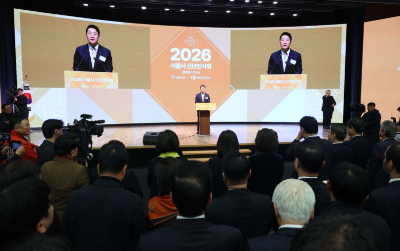 오세훈 서울시장이 7일 서울 중구 대한상의에서 열린 ‘2026 서울시 신년인사회’에서 신년사를 하고 있다. 신태현 기자 holjjak@