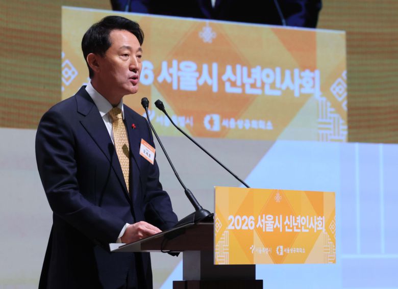 오세훈 서울시장이 7일 서울 중구 대한상의에서 열린 ‘2026 서울시 신년인사회’에서 신년사를 하고 있다. 신태현 기자 holjjak@