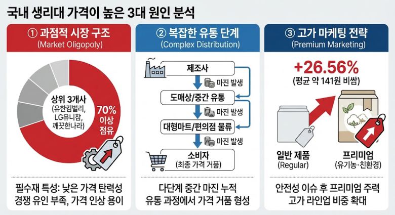 국내 생리대 가격이 높은 3대 원인 분석.