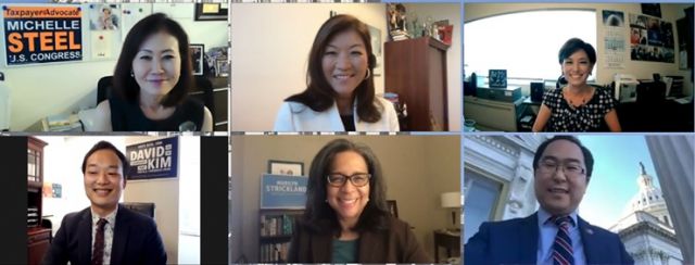 ▲하원의원 선거에 출마한 한국계 후보들. 윗줄부터 미셀 스틸 박(왼쪽), 영 김(오른쪽), 아랫줄 데이빗 김(왼쪽), 마릴린 스트릭랜드(가운데), 앤디 김(오른쪽) ⓒ트위터 갈무리