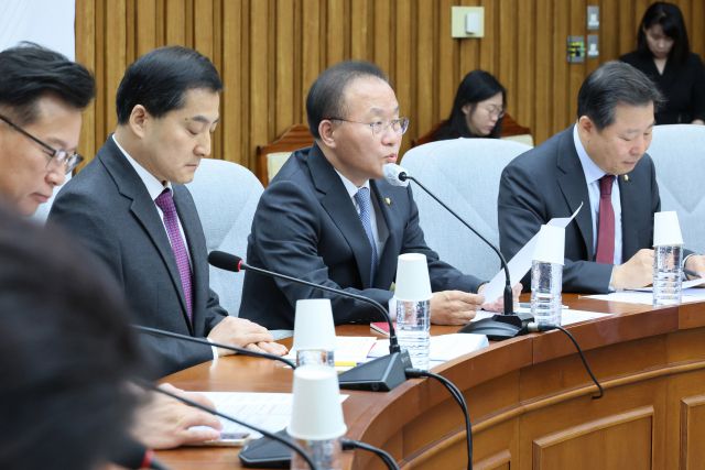 ▲국민의힘 윤재옥 원내대표가 25일 오전 국회에서 열린 원내대책회의에서 발언하고 있다. ⓒ연합뉴스