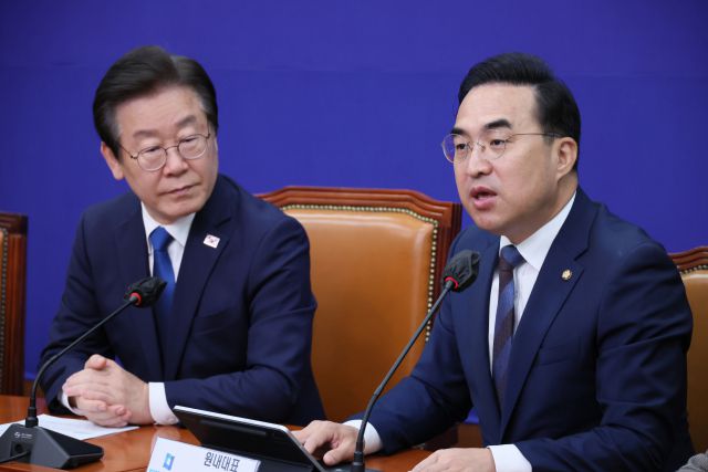 ▲더불어민주당 박홍근 원내대표가 26일 오전 국회에서 열린 최고위원회의에서 발언하고 있다. ⓒ연합뉴스