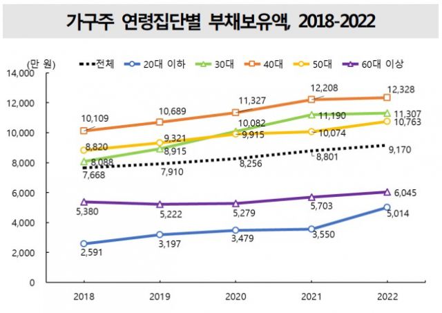 ▲연령대별 부채보유액 증감 현황. ⓒ통계청