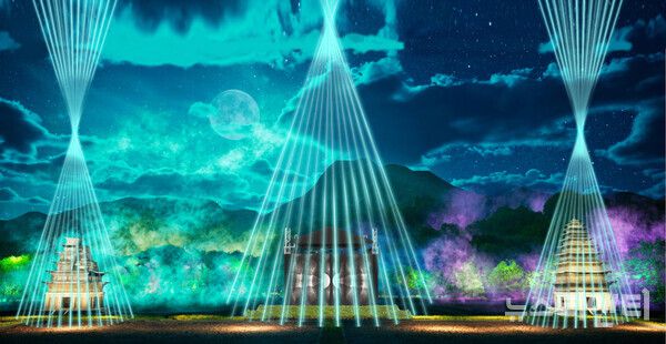 ▲'2024 익산 미륵사지 국가유산 미디어아트'에서 만나볼 수 있는 '피어나는 백제의 시간'의 한 장면 ⓒ익산시
