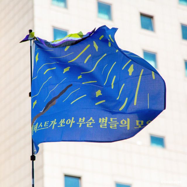 ▲윤석열 전 대통령 파면을 촉구하며 들고 다닌 깃발ⓒ이온화