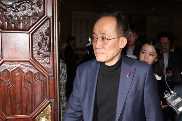 ▲국민의힘 추경호 원내대표가 비상 의원총회에 참석하고 있다. ⓒ연합뉴스