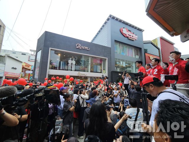 ▲한동훈 전 국민의힘 대표의 광주 충장로 유세현장.2025.5.29ⓒ프레시안(김보현)