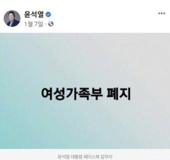 ▲윤석열 전 대통령이 2022년 대선 당시 내걸었던 '여성가족부 폐지' 공약. ⓒ윤석열 페이스북 갈무리