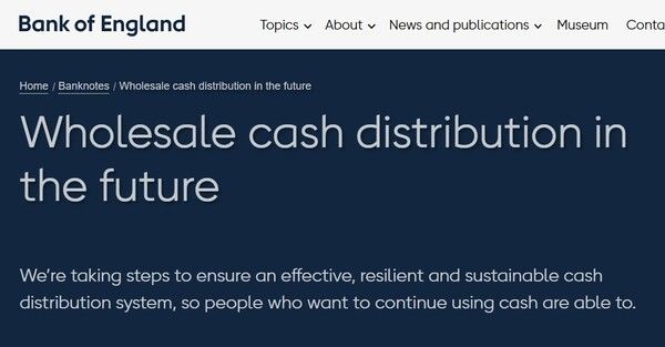 ▲현금 없는 사회 대응 방안 논의 내용을 올린 영국 중앙은행(영란은행). ⓒ영란은행