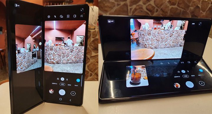 가로든 세로든 세워놓고 사진을 찍기 편했다. 폰을 살짝 접으면 한쪽 화면에서 갤러리 사진 미리보기도 가능하다. 내가 찍어놓은 사진을 보면서 이와는 다른 각도의 사진을 연출할 수 있다./사진=백유진 기자