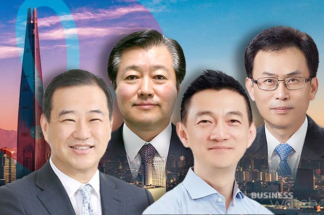 롯데 그룹이 새로 도입한 HQ 각 부문 총괄 대표. (왼쪽부터) 김상현 유통군 총괄대표 부회장, 이영구 식품군 총괄대표 사장, 안세진 호텔군 총괄대표 사장, 김교현 화학군 총괄대표 부회장. /사진=롯데그룹 제공.