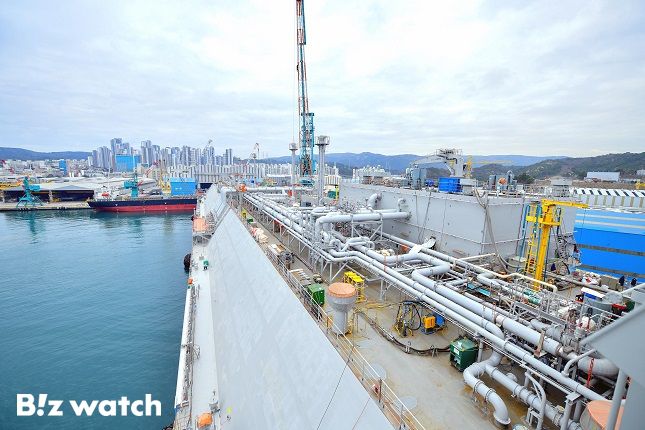 현대중공업이 건조 중인 LNG운반선 모습 /사진=현대중공업