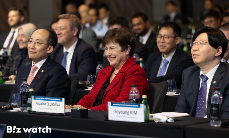 크리스탈리나 게오르기에바 IMF 총재가 14일 서울 종로구 포시즌스호텔에서 열린 정부(기재부·한국은행·금융위원회)와 국제통화기금(IMF)이 공동으로 개최한 국제 콘퍼런스에 참석하고 있다./사진=이명근 기자 qwe123@