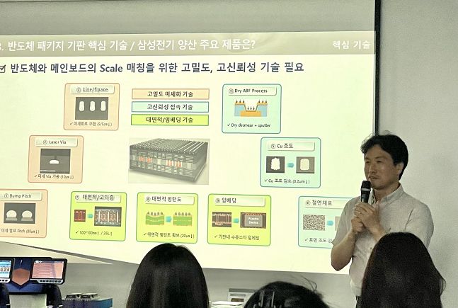 황치원 삼성전기 패키지개발팀장 상무가 지난 22일 삼성전기의 FC-BGA 기술력에 대해 소개하고 있다./사진=백유진 기자 byj@