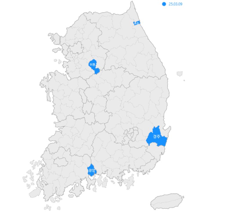 주택도시보증공사(HUG)가 이달 5일 신규 지정한 미분양관리지역(3월9일까지)/자료=HUG 제공