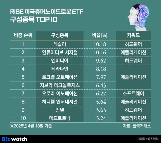 RISE 미국휴머노이드로봇 ETF 구성종목 TOP10