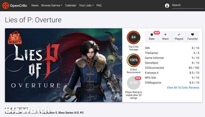P의 거짓 서곡 오픈크리틱 평점/사진=네오위즈 제공