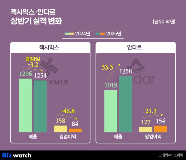 젝시믹스 안다르 상반기 실적 변화/그래픽=비즈워치