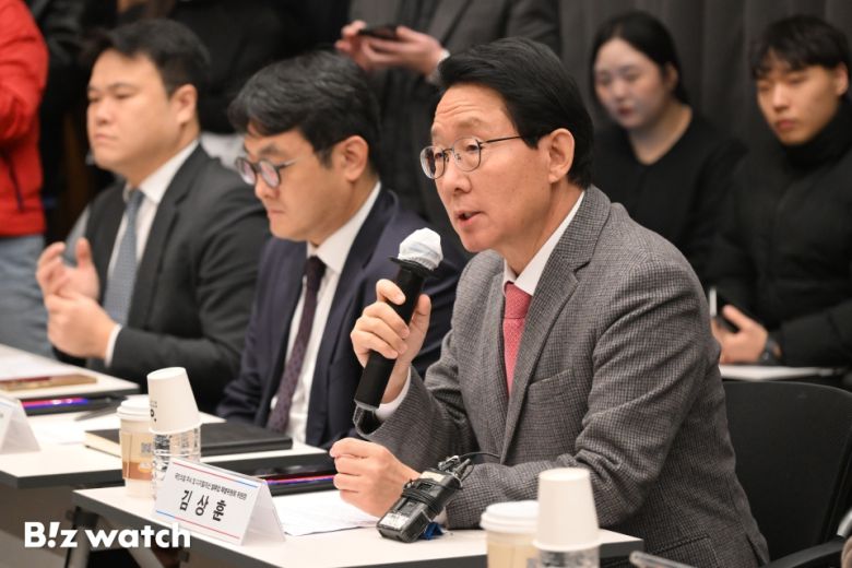 김상훈 국민의힘 주식 및 디지털자산 밸류업 특별위원회 위원장이 14일 오전 서울 강남구 드림플러스에서 열린 디지털자산업계 정책간담회에 참석해 모두발언을 하고 있다./사진=이명근 기자 qwe123@