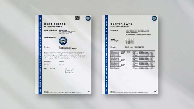 SK하이닉스 LPDDR5X ISO 26262 제품 인증서./자료=SK하이닉스