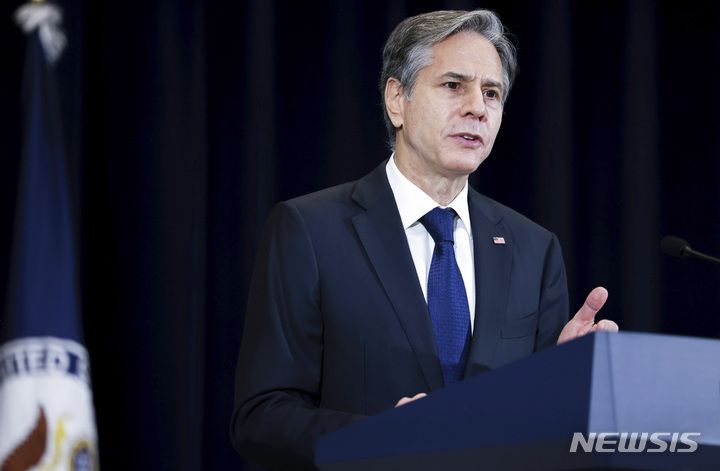 [워싱턴=AP/뉴시스] 토니 블링컨 미국 국무부 장관이 9.11 20주년 추모식에서 발언하고 있다. 2021.09.11.