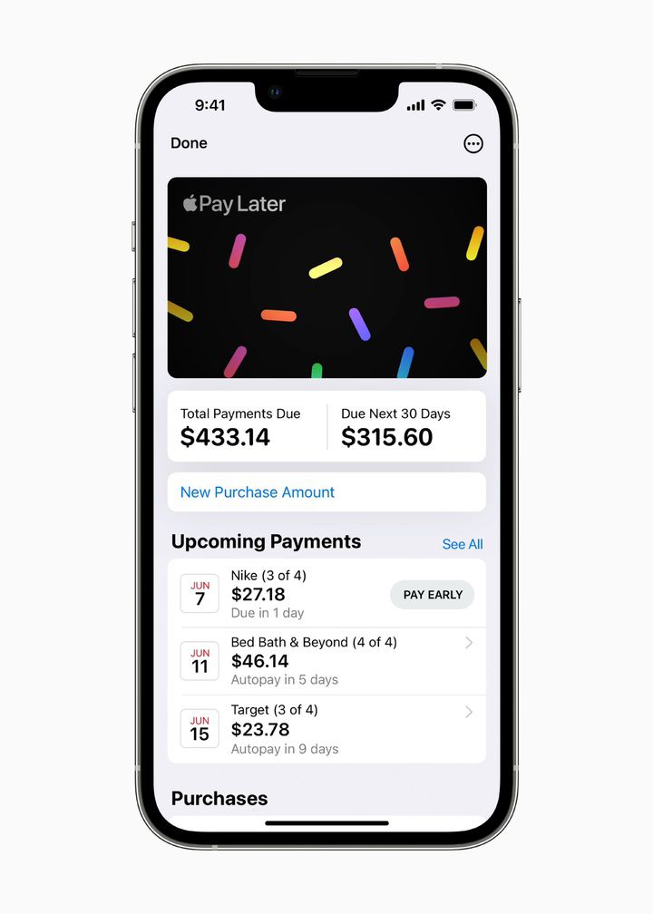 iOS 16의 주요 업데이트 사항 중 하나인 '애플 페이 레이터(Apple Pay Later)' 사용 예시. (사진=애플 제공)  *재판매 및 DB 금지