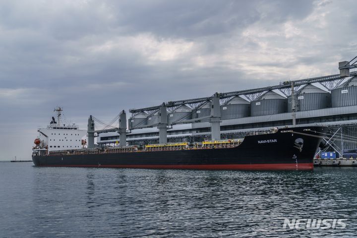 [오데사=AP/뉴시스] 2022년 7월 29일 곡물을 실은 선박이 우크라이나 오데사 항구에 정박해있다. 2023.06.02.