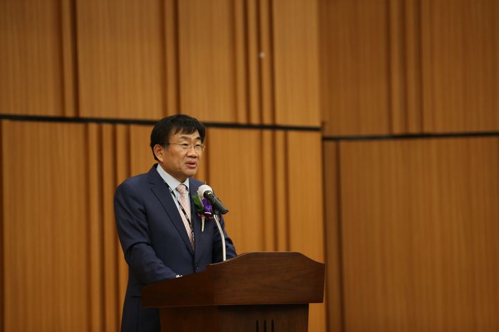 [대전=뉴시스] 취임사 하는 주한규 원자력연구원 신임 원장. *재판매 및 DB 금지