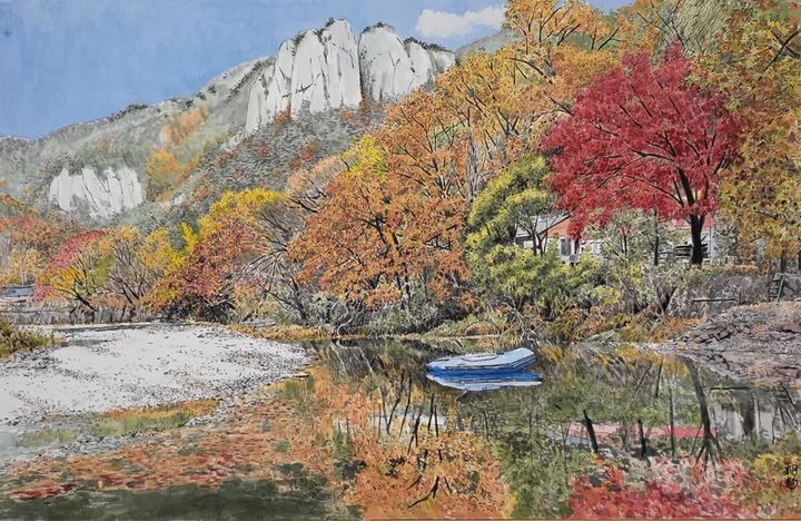 주왕산의 가을-바람과 햇살 , 그 눈부심, 92x62cm,수묵담채 *재판매 및 DB 금지