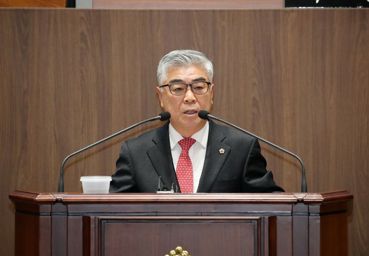 [홍성=뉴시스] 충남도의회 유성재 의원 본회의 발언 모습.  *재판매 및 DB 금지