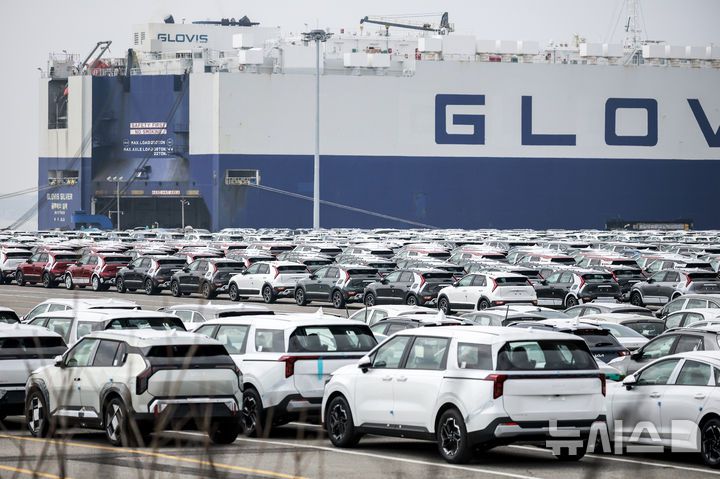 [평택=뉴시스] 정병혁 기자 = 경기 평택시 평택항에 수출용 자동차가 세워져 있다. 2025.03.12. jhope@newsis.com