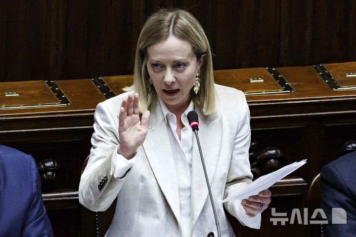 [로마=AP/뉴시스]조르자 멜로니 이탈리아 총리가 지난 3월 19일(현지 시간) 하원에서 연설하고 있다. (사진=뉴시스DB)