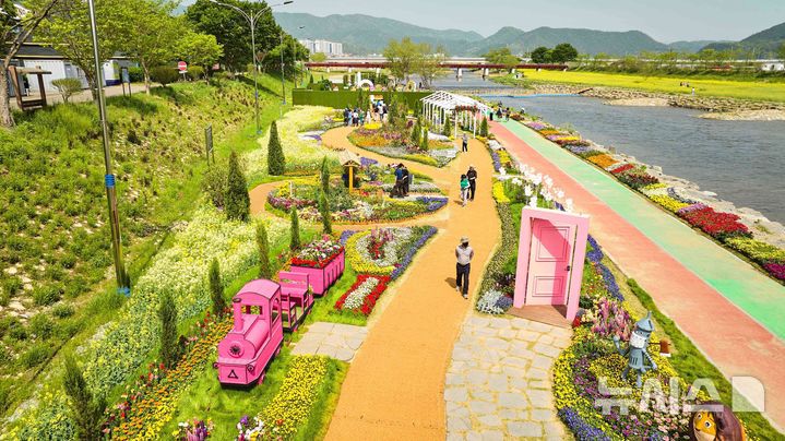 [광주=뉴시스] 전남 화순군은 28일 '2025 화순봄꽃축제' 꽃강길 전시를 오는 5월11일까지 2주간 연장 운영한다고 밝혔다. (사진=화순군 제공). 2025.04.28. photo@newsis.com *재판매 및 DB 금지