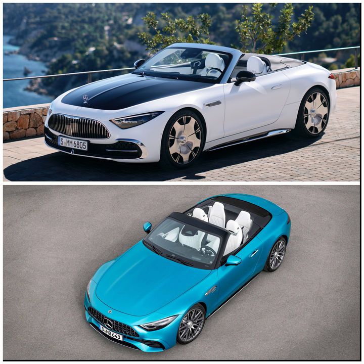 [서울=뉴시스] 위부터 메르세데스-마이바흐 SL 680 모노그램 시리즈  화이트 앰비언스와 메르세데스-AMG SL 43 (사진=메르세데스-벤츠코리아 제공) photo@newsis.com *재판매 및 DB 금지