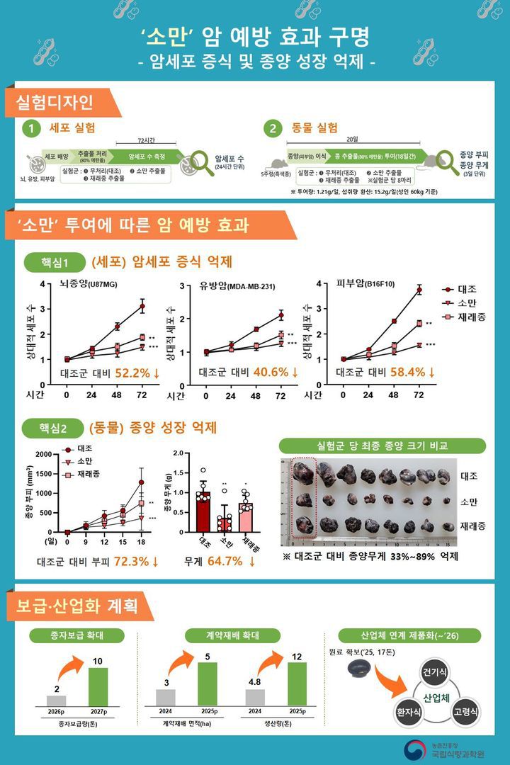 [세종=뉴시스] 검정콩 소만 암 예방 효과. (자료=농촌진흥청 제공) *재판매 및 DB 금지