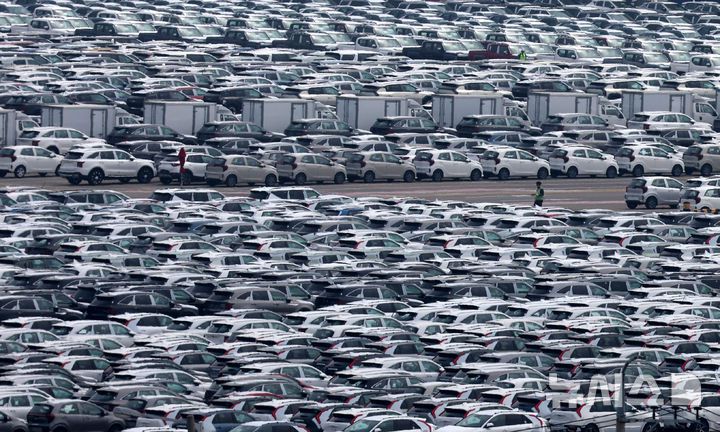 [평택=뉴시스] 추상철 기자 = 22일 오후 경기 평택항 자동차 전용부두에 수출 차량이 세워져 있다. 2025.05.22. scchoo@newsis.com