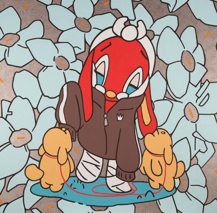 My day with My Dogs_Acrylic paint on Canvas_130x130x4cm_2025 *재판매 및 DB 금지