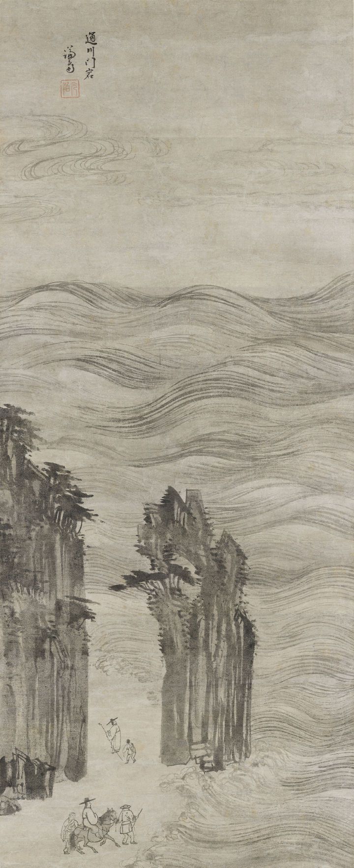 통천문암 通川門岩 Munam Rocks in Tongcheon 정선 조선, 18세기 중엽 종이에 수묵 131.8 × 53.8 cm 간송미술문화재단 *재판매 및 DB 금지