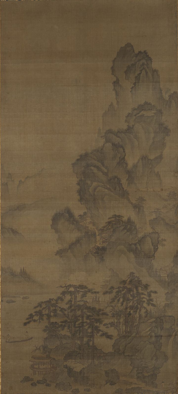 [서울=뉴시스] 산수도, 구전 송 미우인(1074~1153), 조선 16세기 중반, 비단에 먹과 색, 3폭 일본 모리박물관(사진=국립중앙박물관 제공) 2025.06.09. photo@newsis.com *재판매 및 DB 금지